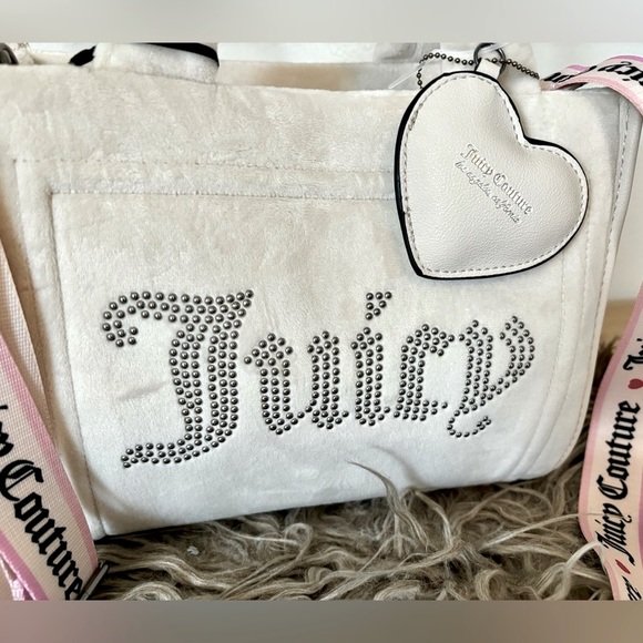 Juicy Couture Bag Extra Spender Mini Tote Velvet Satchel - Ivory Cream Angel - Picture 2 of 13